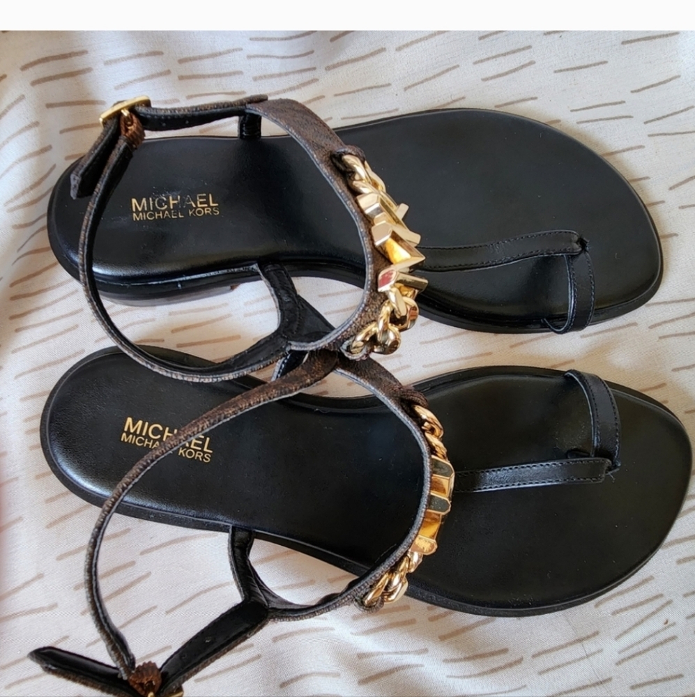 Michael Kors Black Sandals with Gold Accents